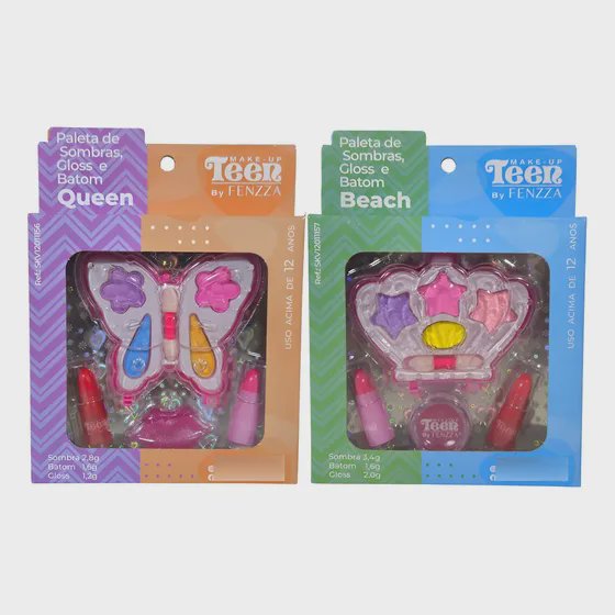 Kit 2un Paleta De Sombras Gloss E Batom Fenzza Teen Juvenil